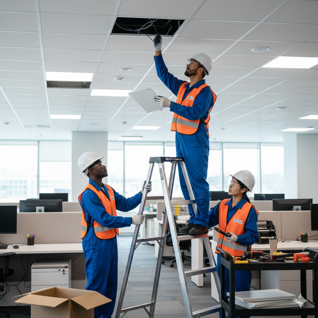 Professional commercial lighting installation team servicing Plano TX business