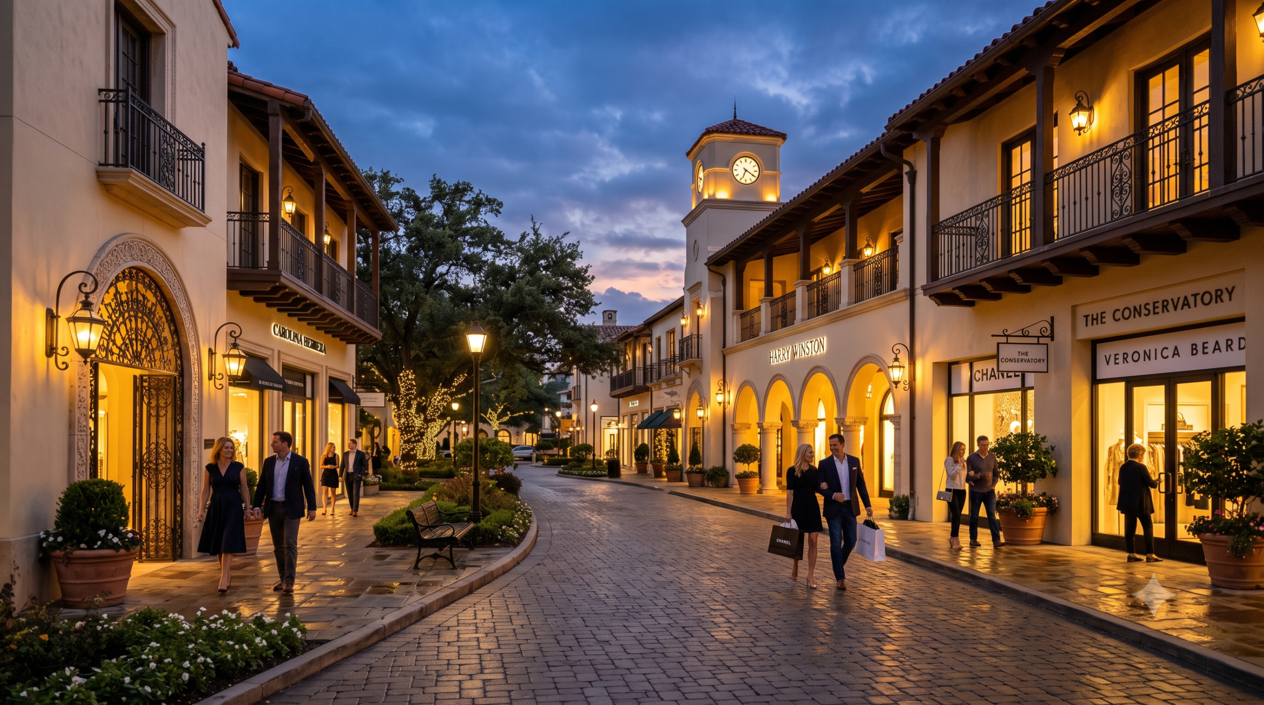 Business lighting services in Highland Park TX - LED installation for luxury retail and commercial spaces at Highland Park Village