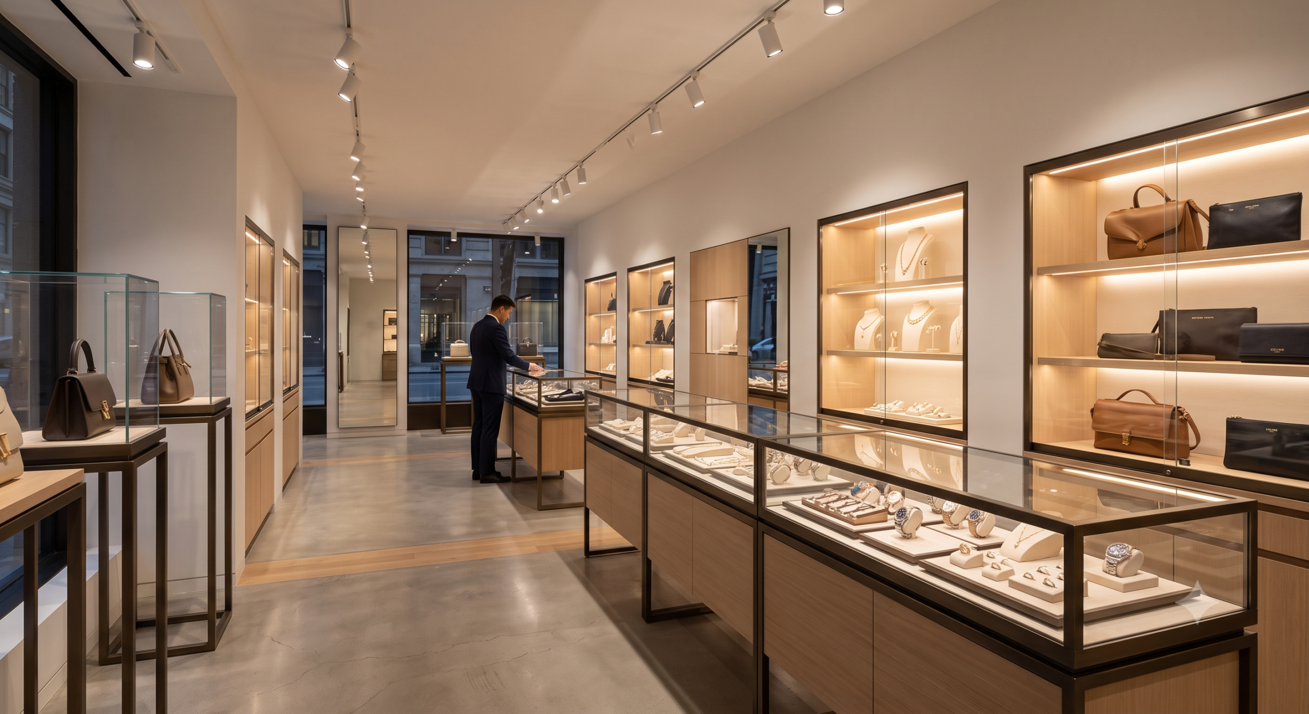 Luxury retail LED lighting installation at Highland Park Village boutique showing high-CRI display lighting