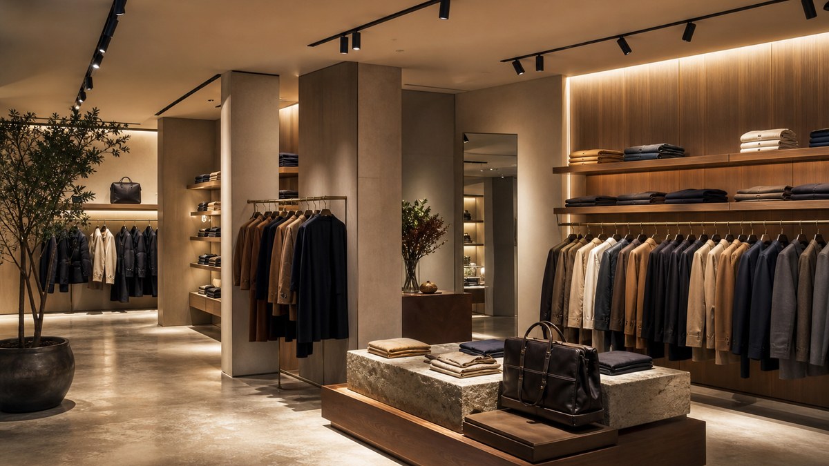 Retail store interior with high-CRI LED track lighting on displays and warm ambient lighting